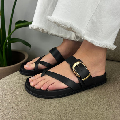 Sandália com fivela - Preto